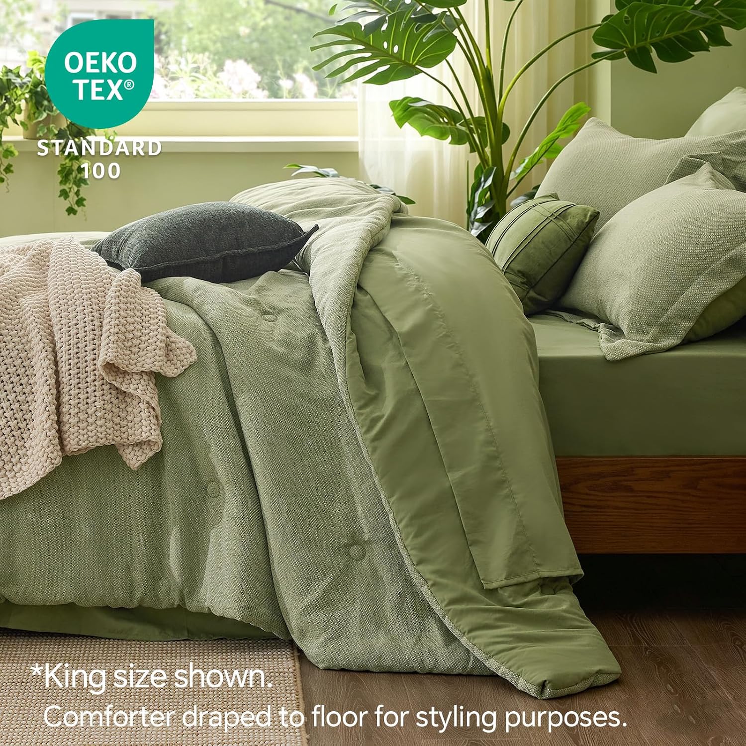 BEDELITE Queen Comforter Set 7 Pieces, Sage Green Bed in a Bag - Image 7