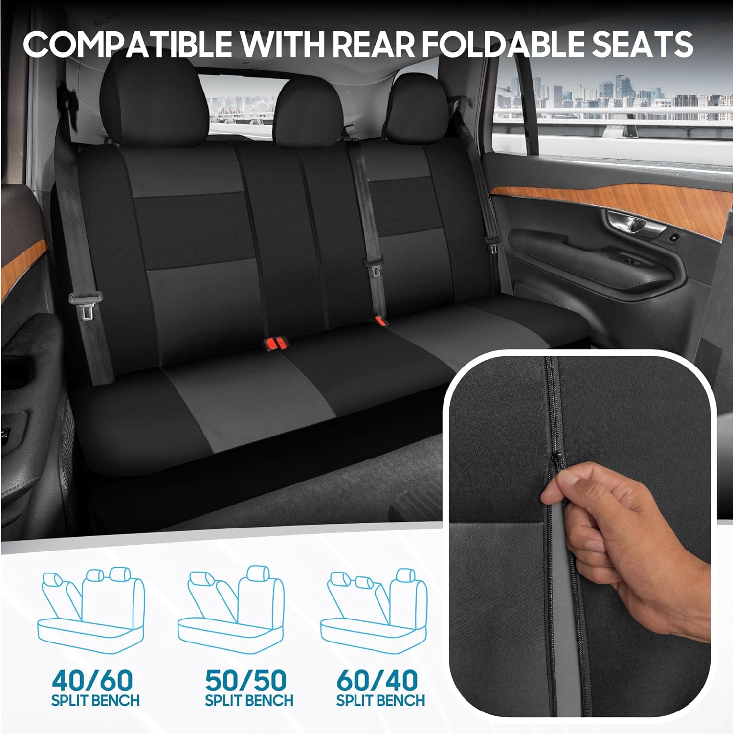 BDK PolyPro Car Seat Covers Full Set in Charcoal on Black – Front and Rear Split Bench for Cars, Easy to Install Cover Set, Accessories Auto Trucks Van SUV - Image 4