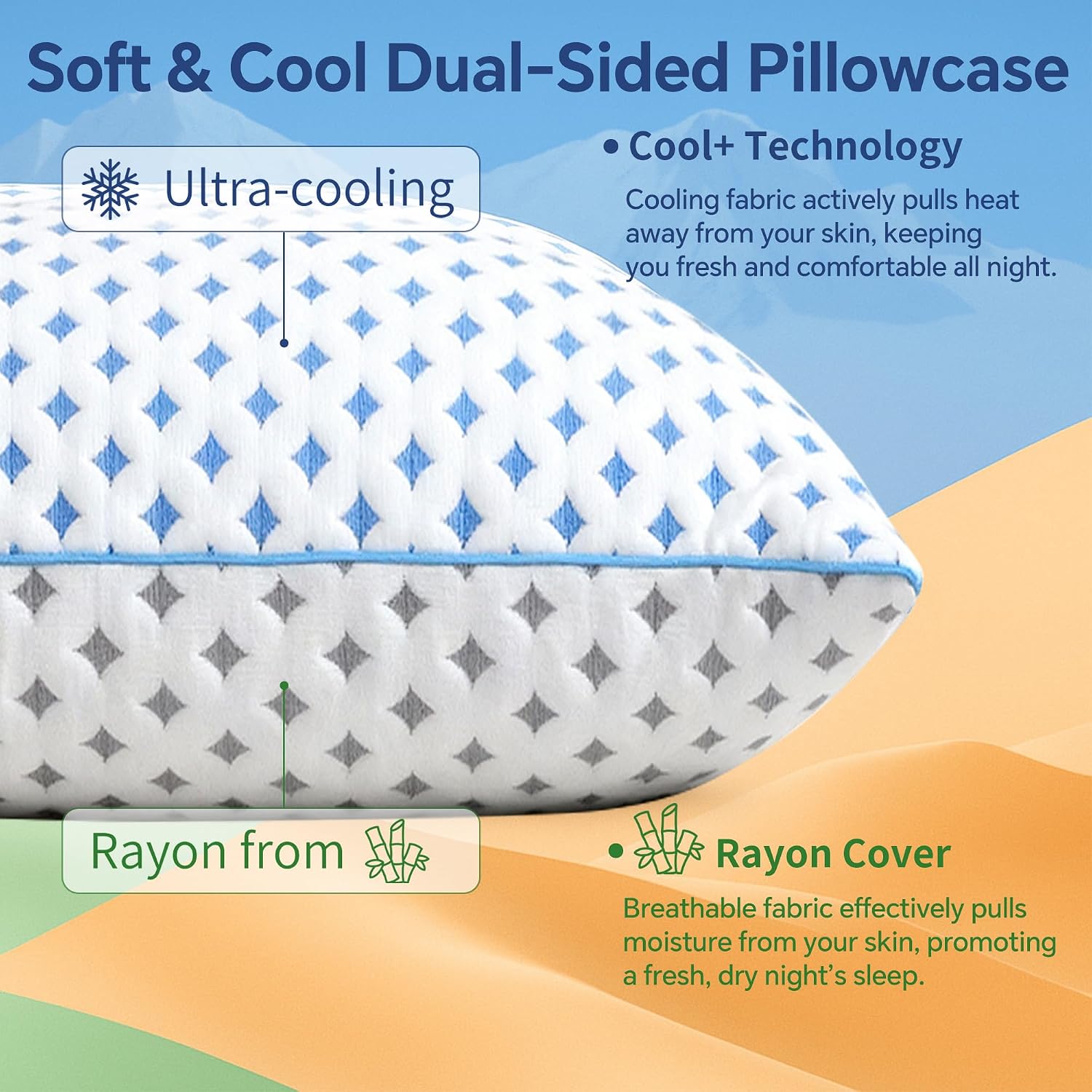 Queen Pillow 1 Pack, Cooling Shredded Memory Foam Pillow - Image 3