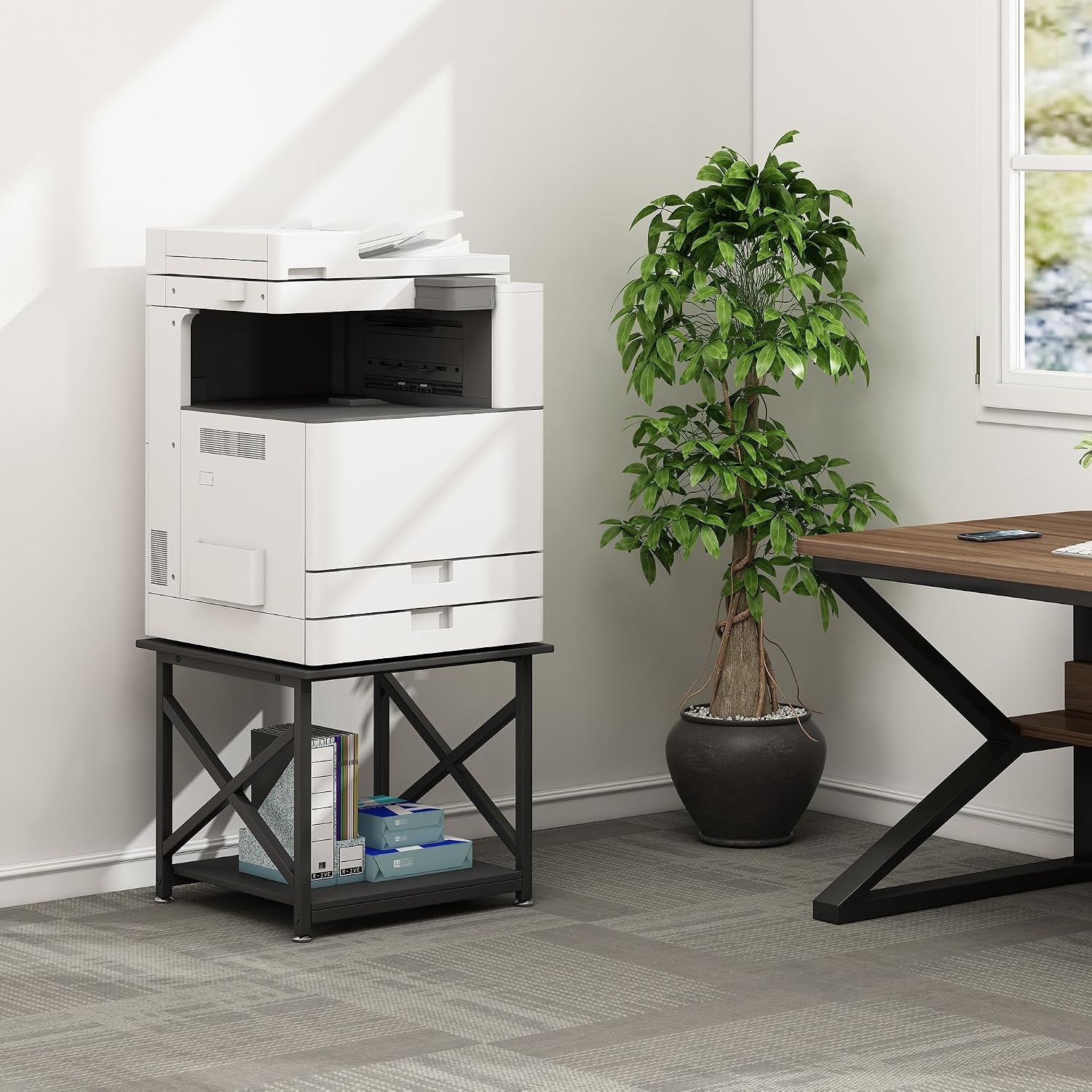Fannova 2 Tier Large Printer Stand 23.6"x23.6"x22.6" with Storage Shelf - Image 8