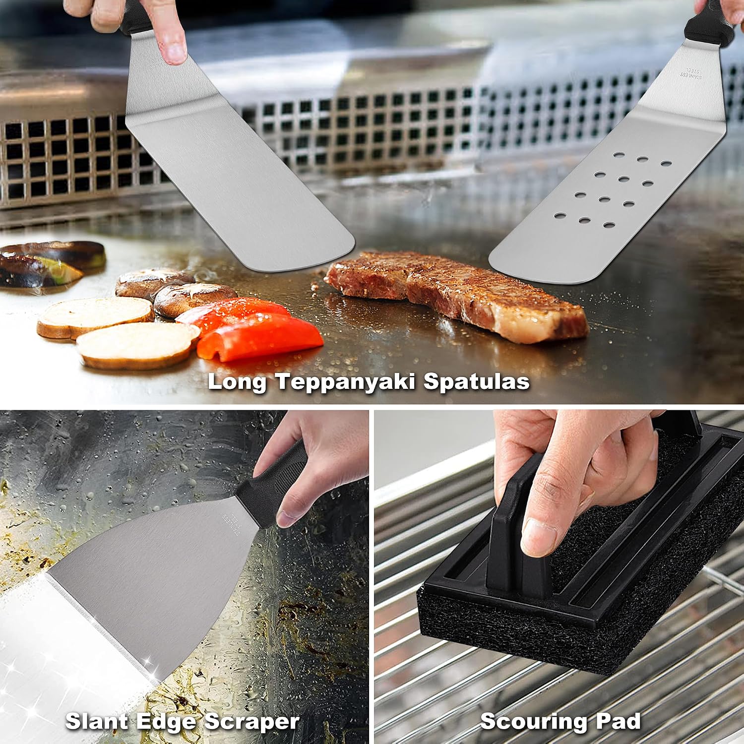 ROMANTICIST 29PCS Griddle Accessories Set - Flat Top Teppanyaki Spatula Set with Scraper, Basting Cover for Camp Chef- Home Cooking Griddle and Outdoor BBQ Gifts for Christmas - Image 5
