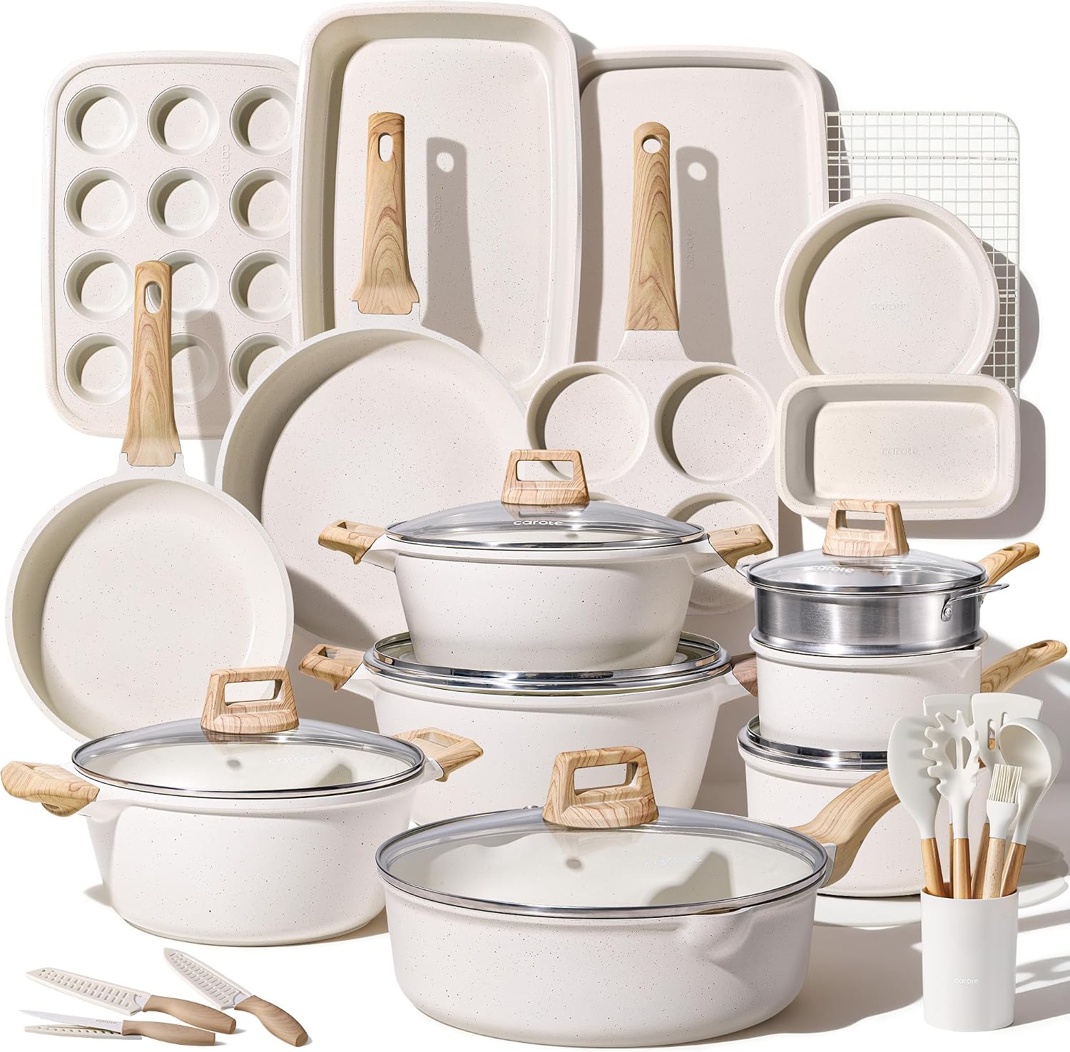 CAROTE 44pcs Pots and Pans, Nonstic...