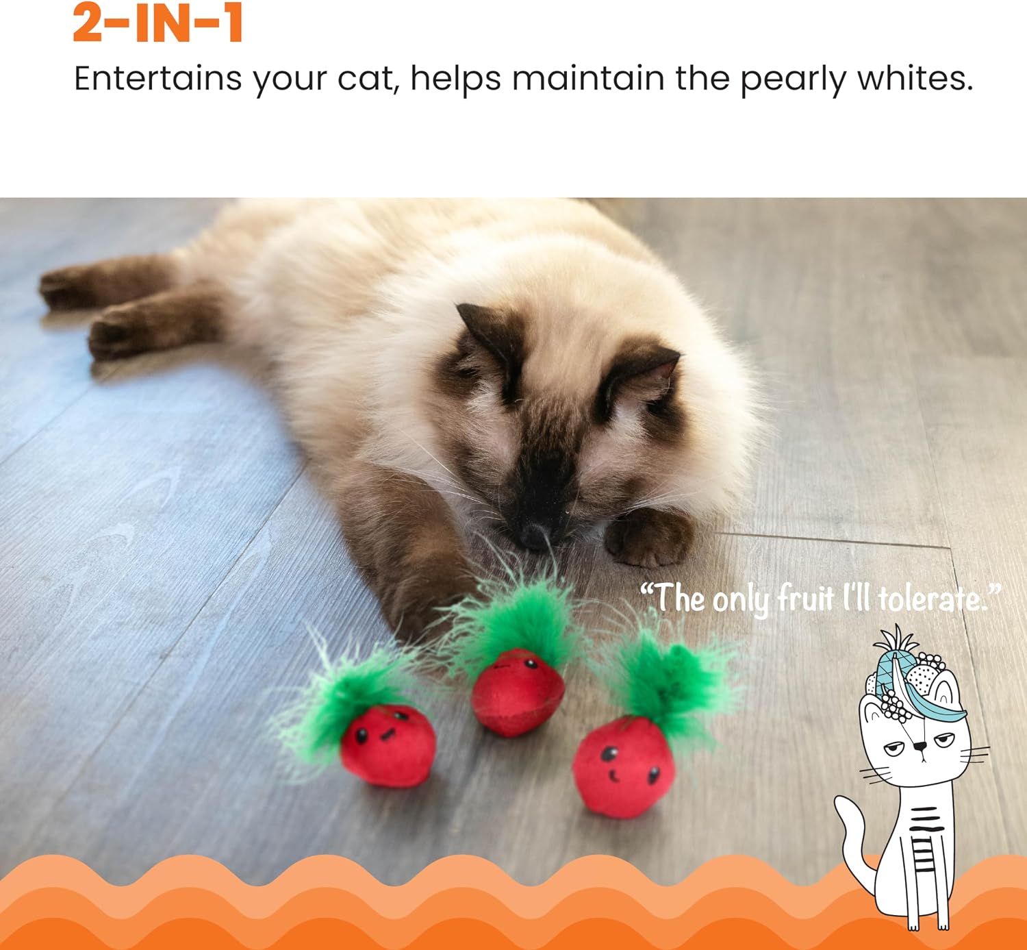Catstages Strawbabies Dental Cat Chew Toy with Catnip & Feathers, 3-Pack - Image 2