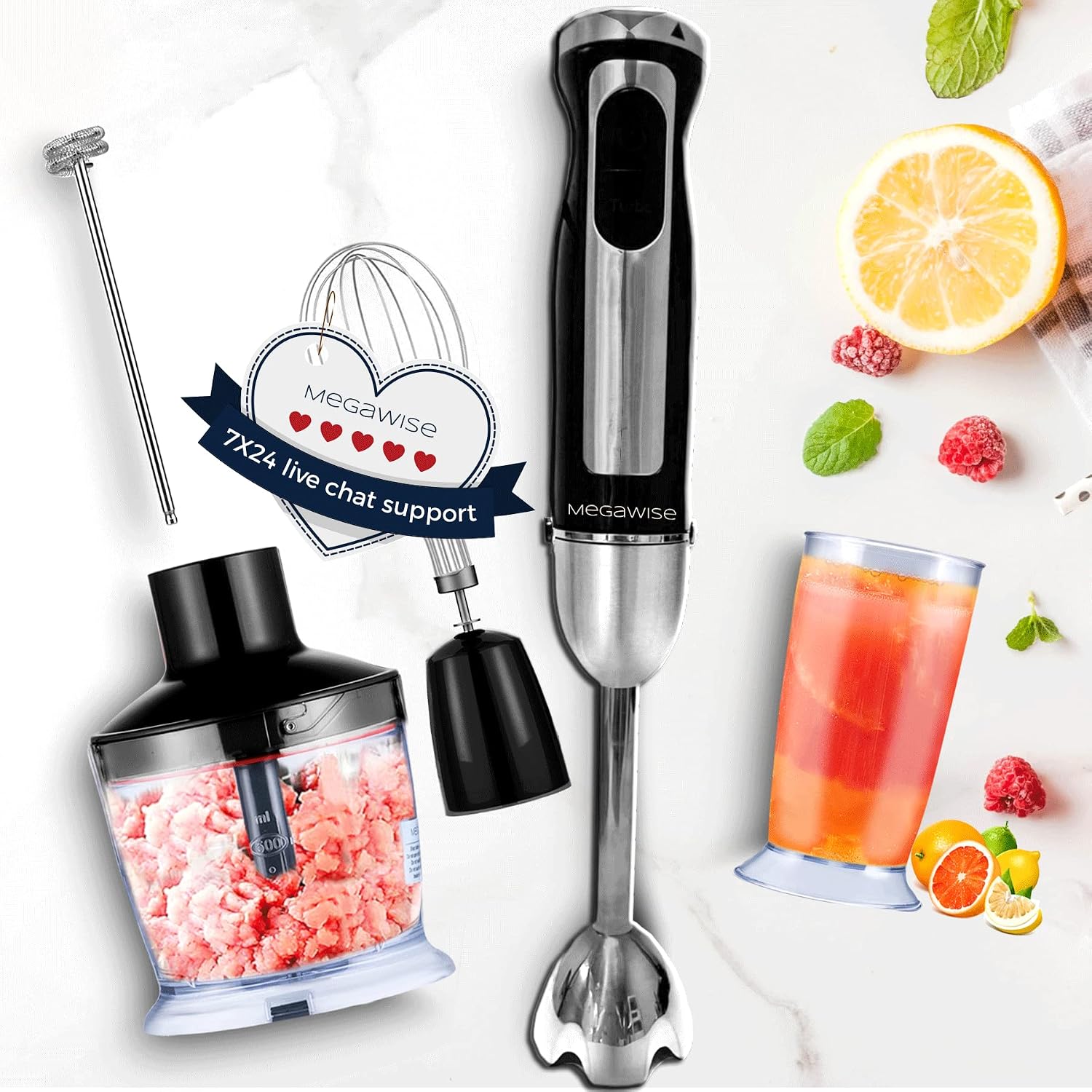 3-in-1 Immersion Hand Blender, Powerful MOTOR 12-Speed Stick Blender with Sturdy Titanium Plated Stainless Steel Blades - Image 2