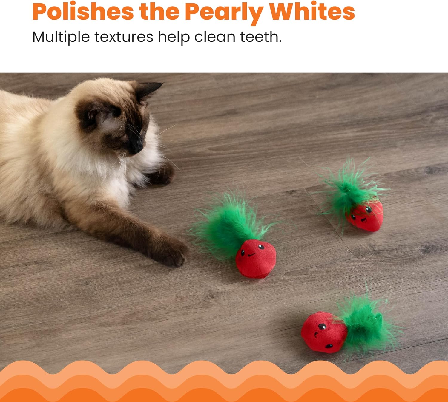 Catstages Strawbabies Dental Cat Chew Toy with Catnip & Feathers, 3-Pack - Image 4