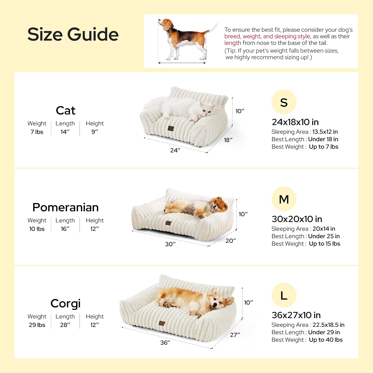 Bedsure ComfyFleece® Shown on TV Fluffy Cute Cat Couch for Pets,24in Cream - Image 3