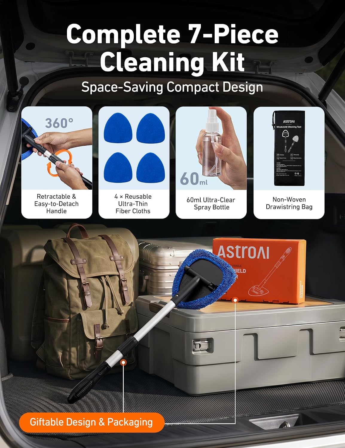 AstroAI 21" Extra-Long Windshield Cleaner Tool & Car Interior Detailing Kit - Image 9