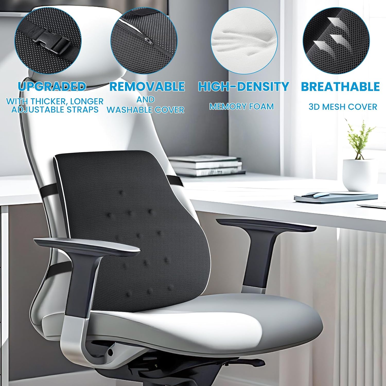 Lumbar Support Pillow for Office Chair, Office Home Essentials,Gifts for Mom,Dad, Back Support Pillow for Car, Chair Cushions,Back Pain Relief Improve Posture,Mesh Cover Double Adjustable Straps - Image 9