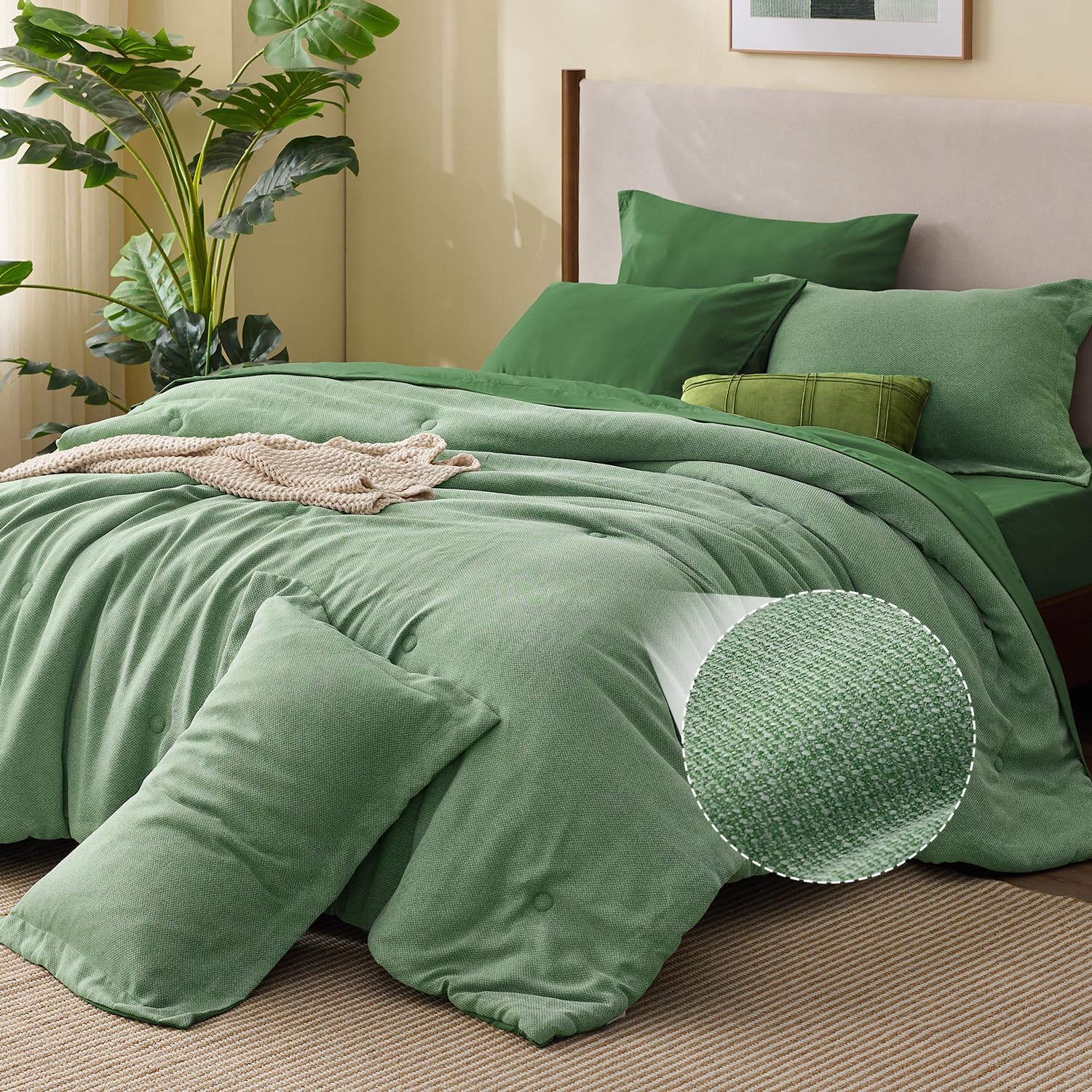 BEDELITE Queen Comforter Set 7 Pieces, Olive Green Bed in a Bag