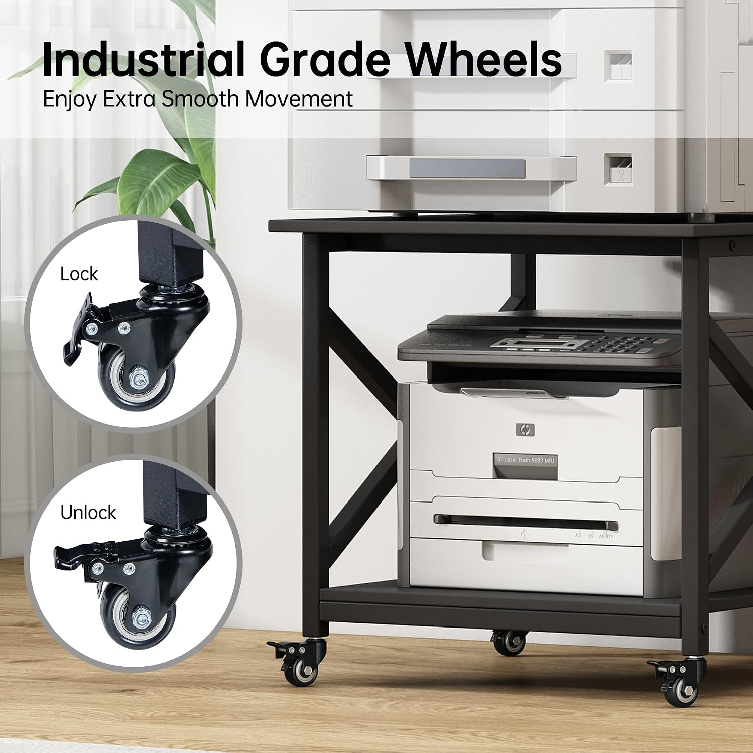 Fannova 2 Tier Large Printer Stand 23.6"x23.6"x22.6" with Storage Shelf - Image 5