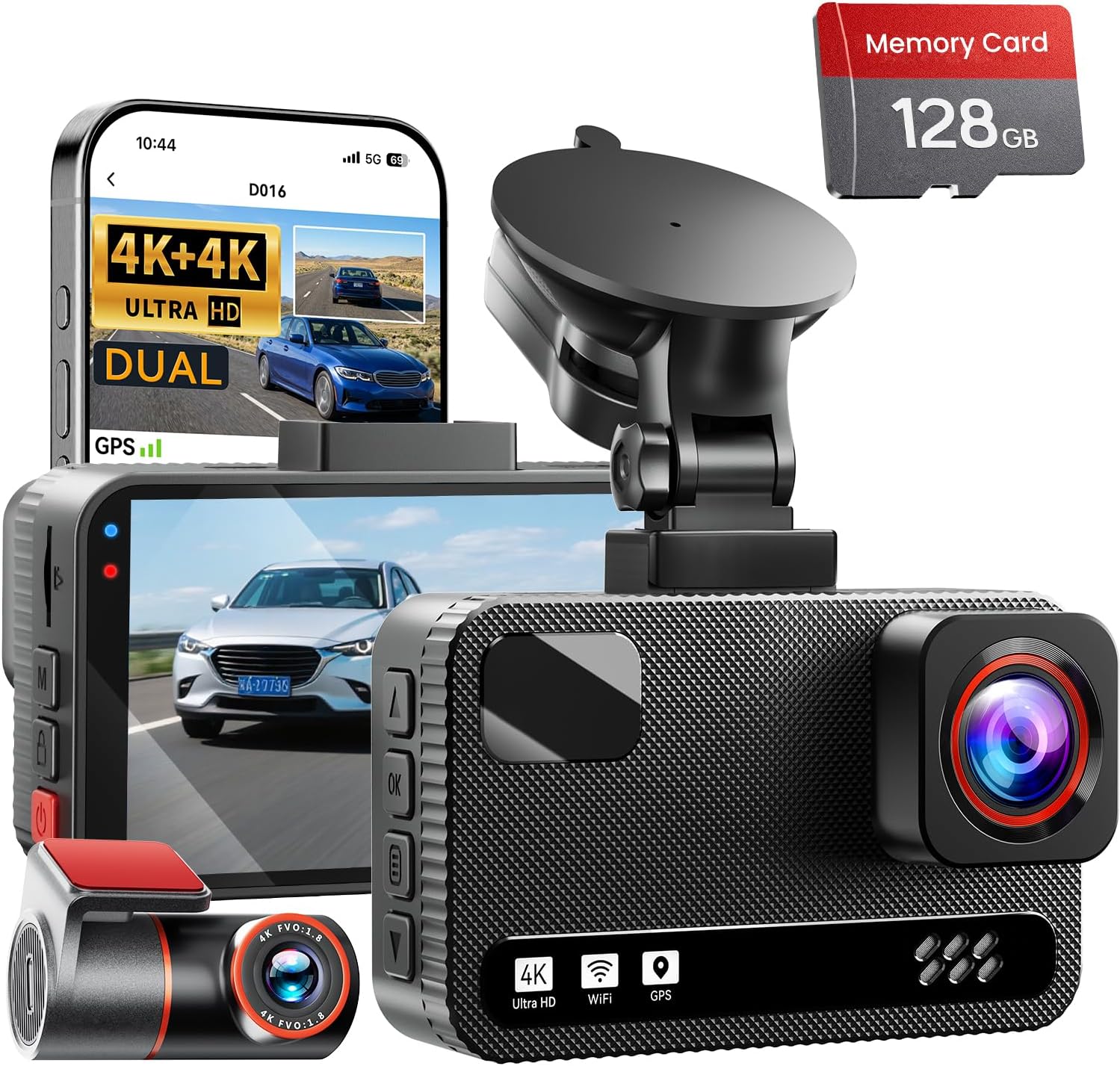 4K+4K Dual Dash Cam Front and Rear,...