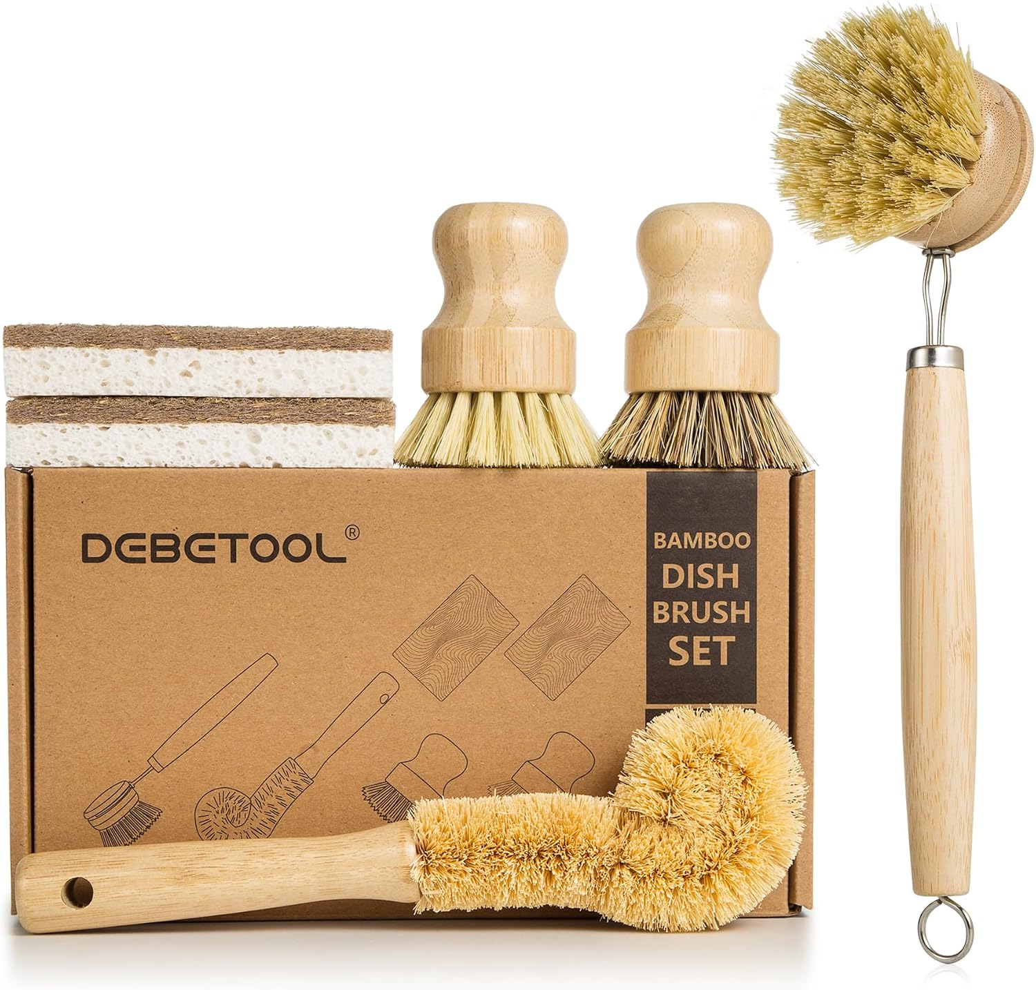 DEBETOOL 6-Piece Bamboo Dish Brush ...