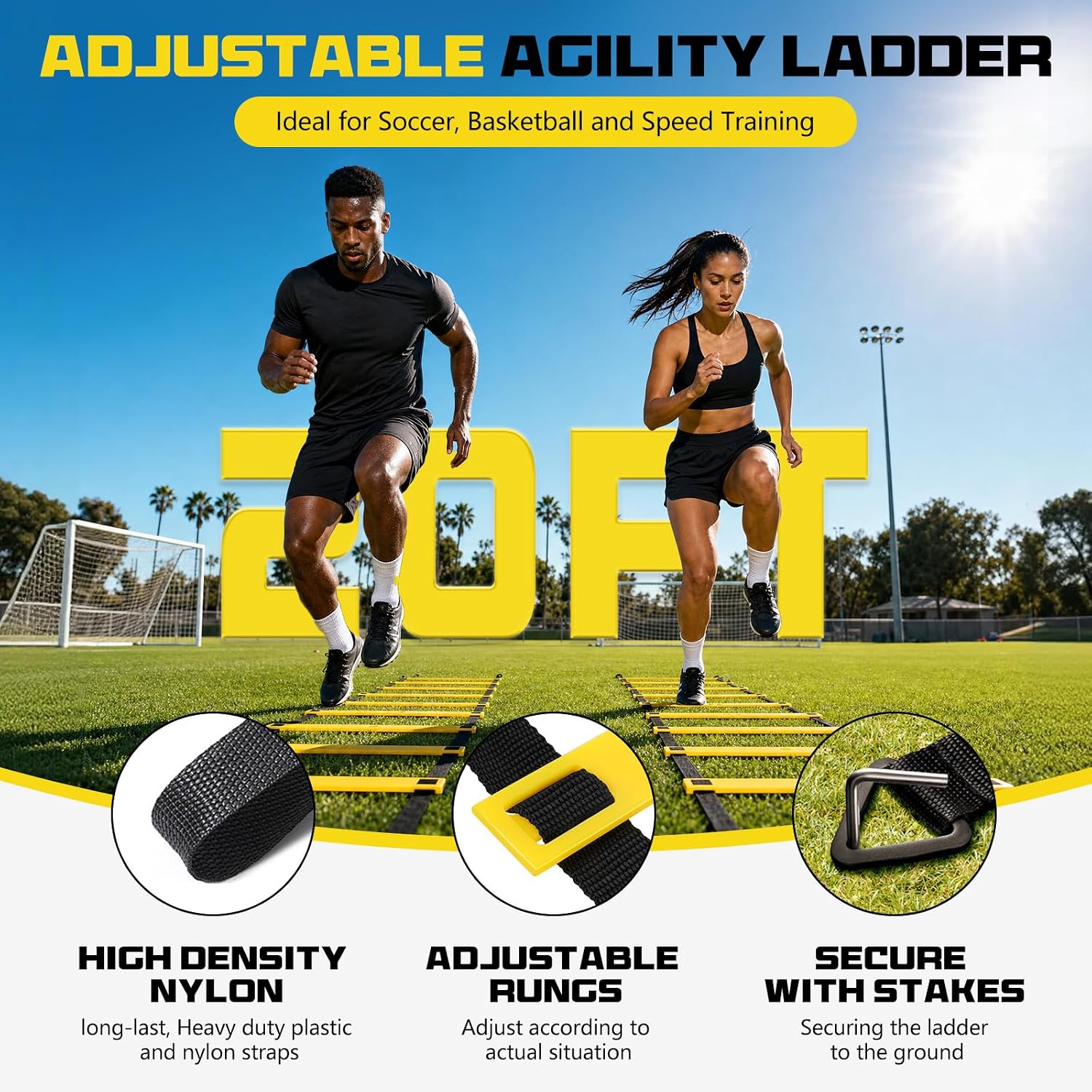 2 Pack 20ft Agility Ladder Set, 40ft Total Adjustable Speed Ladder - Image 3