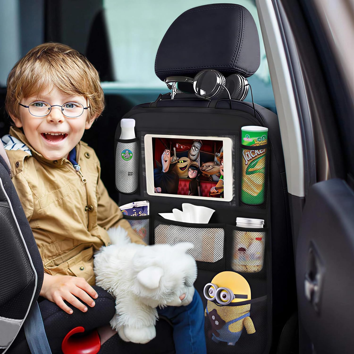 ONE PIX Backseat Car Organizer Mats Back Seat Organizers and Storage Bag with Touch Screen Tablet Holder for Kids Toddlers Car Seats, Travel Accessories, Road Trip Essentials Kids - Image 2