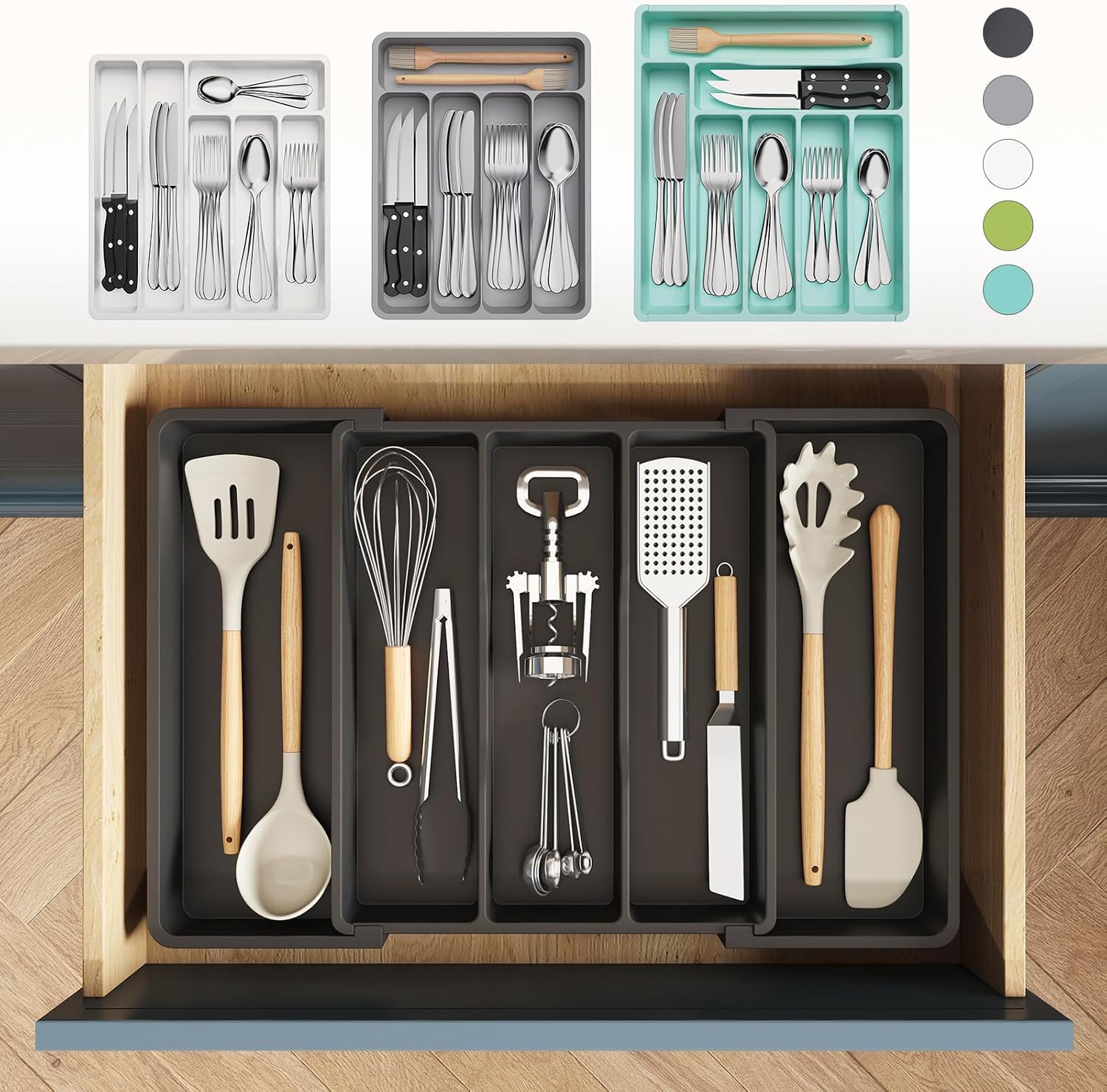 Lifewit Utensil Organizer for Kitchen Drawers, Expandable Utensil Tray - Image 3