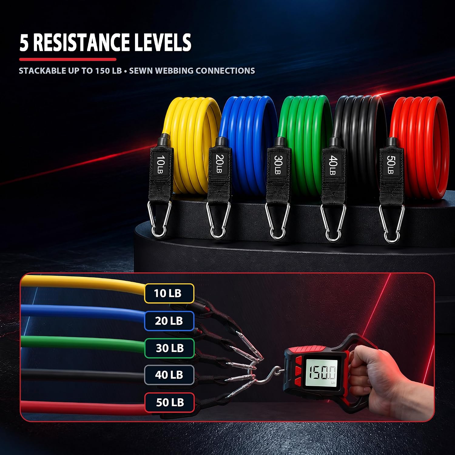 WHATAFIT Resistance Bands with Handles, 150 lb Exercise Bands Set - Image 7
