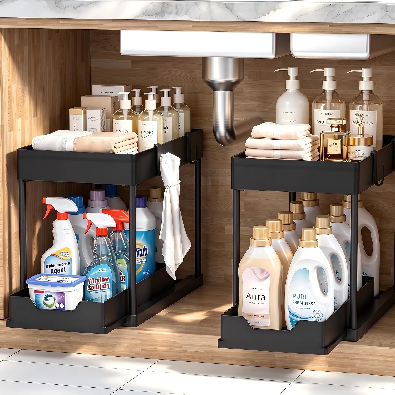 DEKAVA Under Sink Organizer 2 Pack,...