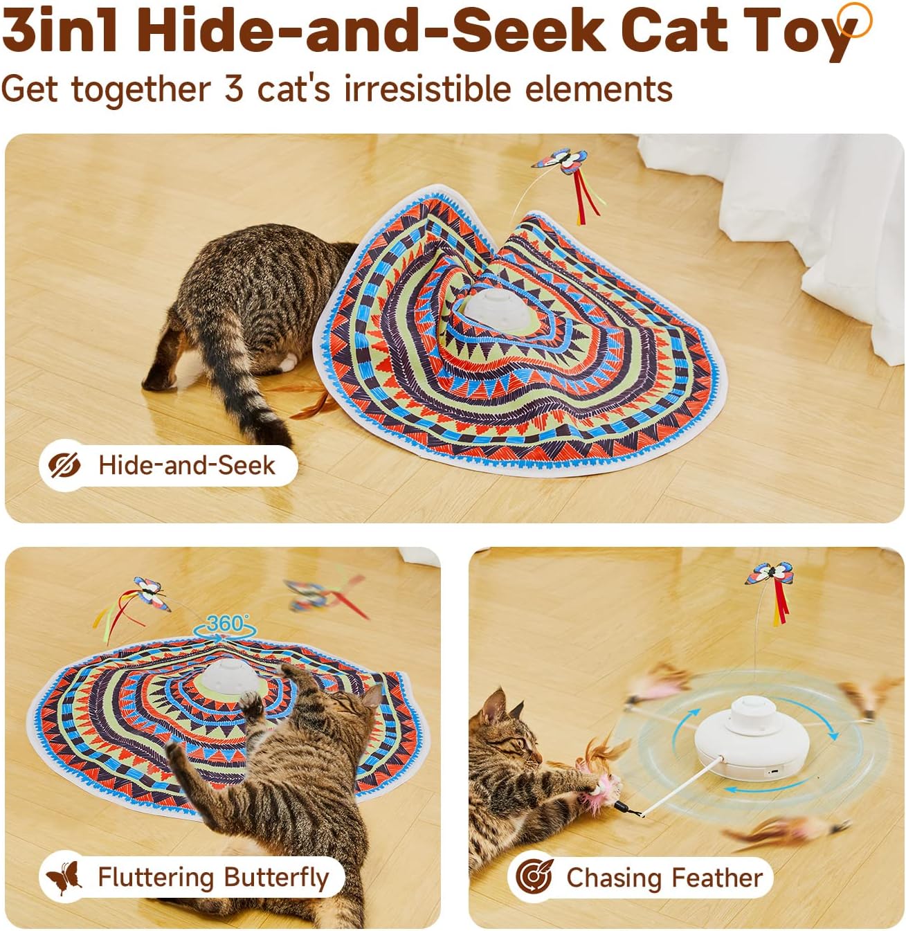 Potaroma Cat Toys Chargeable, 3in1 Hide and Seek, Interactive Fun - Image 2