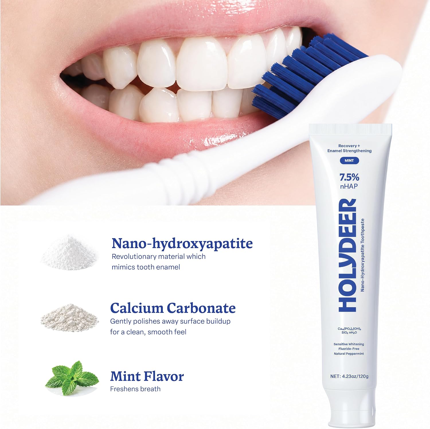 Nano-Hydroxyapatite Toothpaste, Mint, 7.5% nHAP, Fluoride-Free, Sensitive Whitening, Enamel Strengthening, 4.23 oz - Image 5