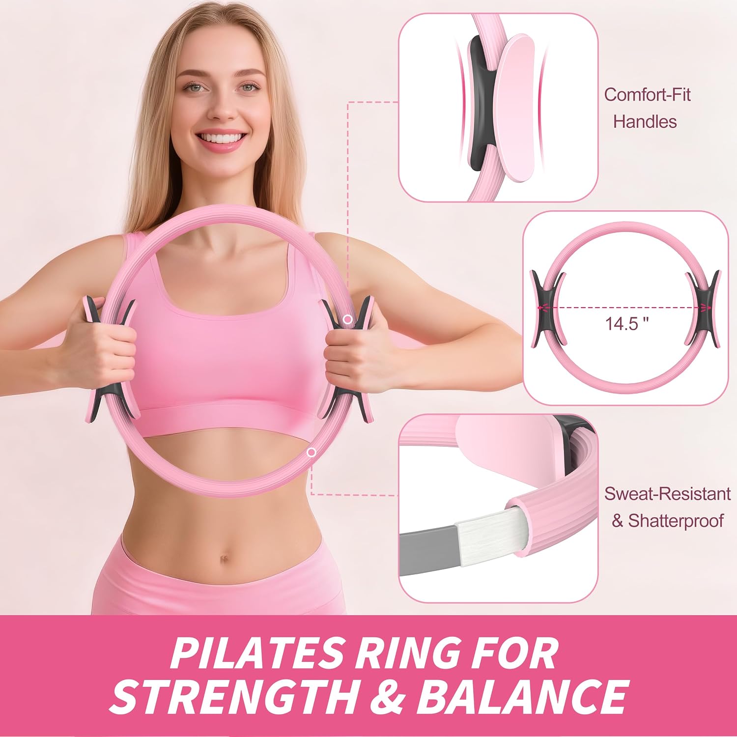 NANATI Pilates Kit, Home Pilates Workout Kit for Women, Pilates Equipment with 14.5"" Pilates Ring and Ball, Resistance Bands, Ankle Weights, Sliders & Grip Socks for Home Workouts - Image 3