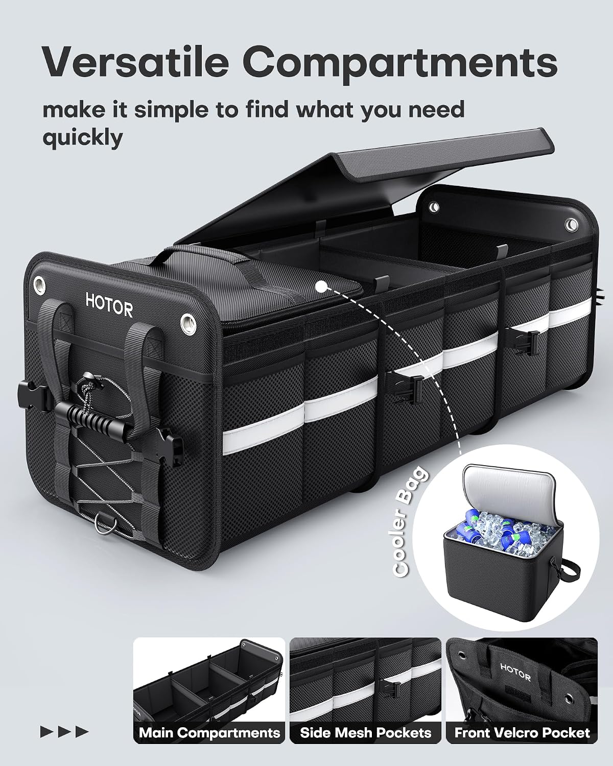 HOTOR Trunk Organizer - Car Organizer and Storage with Cooler Bag for SUV - Image 2
