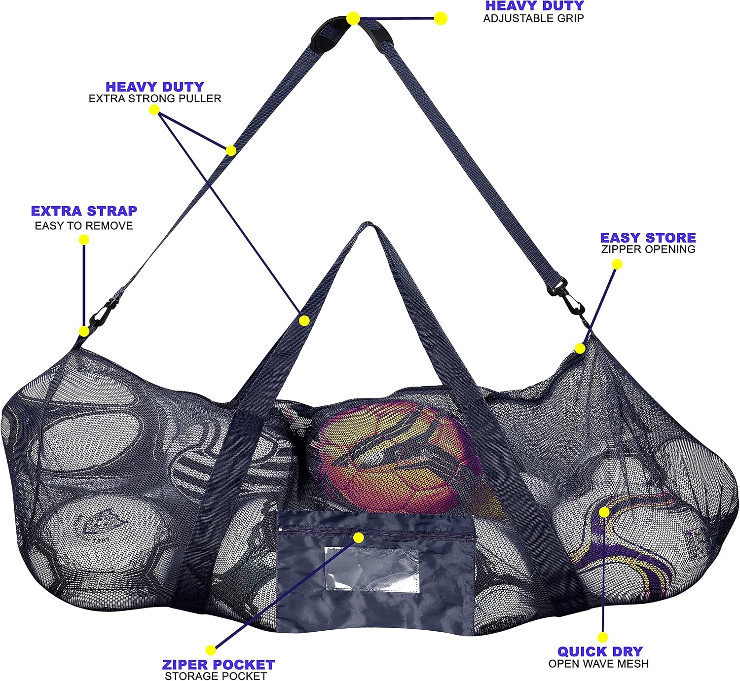 Athllete Extra-Large Heavy-Duty Soccer Ball Bag (34” X 24”) with Shoulder Strap, Basketball Duffel Bag, Mesh Bags with Drawstrings, Heavy Duty Ball Bag, Ball Bags, Dive Bag, Sports Equipment Bag - Image 6