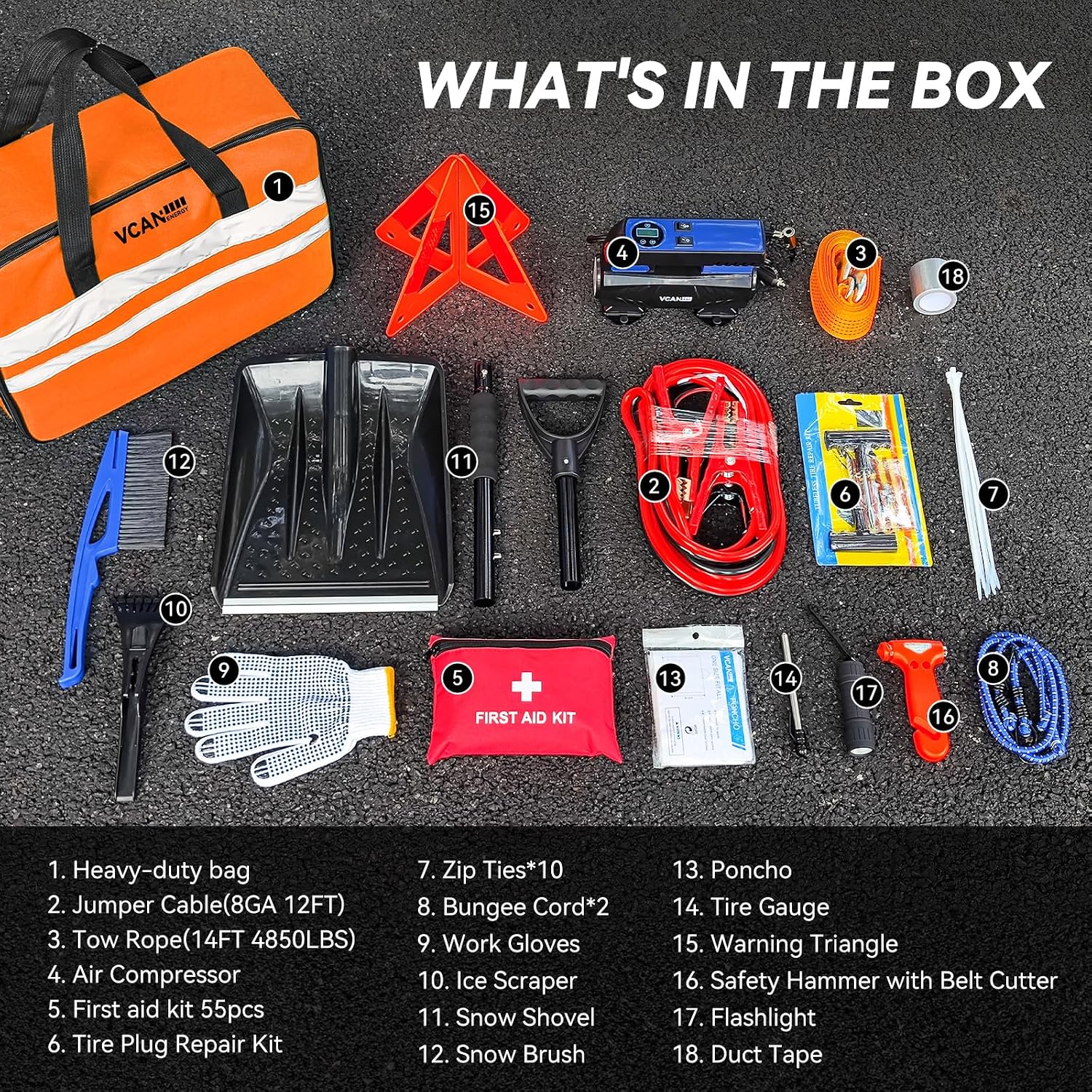 Car Emergency Kit with Portable Air Compressor, Winter Car Safety Roadside Assist Kit, Emergency Car Kit for Cars, Trucks - Image 2