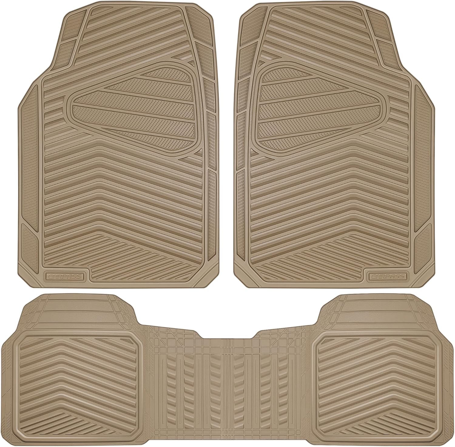 CAR PASS Rubber Car Mats, Waterproof Car Floor Mats All Weather Car Mat Full Set 3 Piece, Tan Automotive Floor Mat Trim to Fit for Cars Sedan SUVs Trucks, Anti-Slip Easy Clean, All Beige