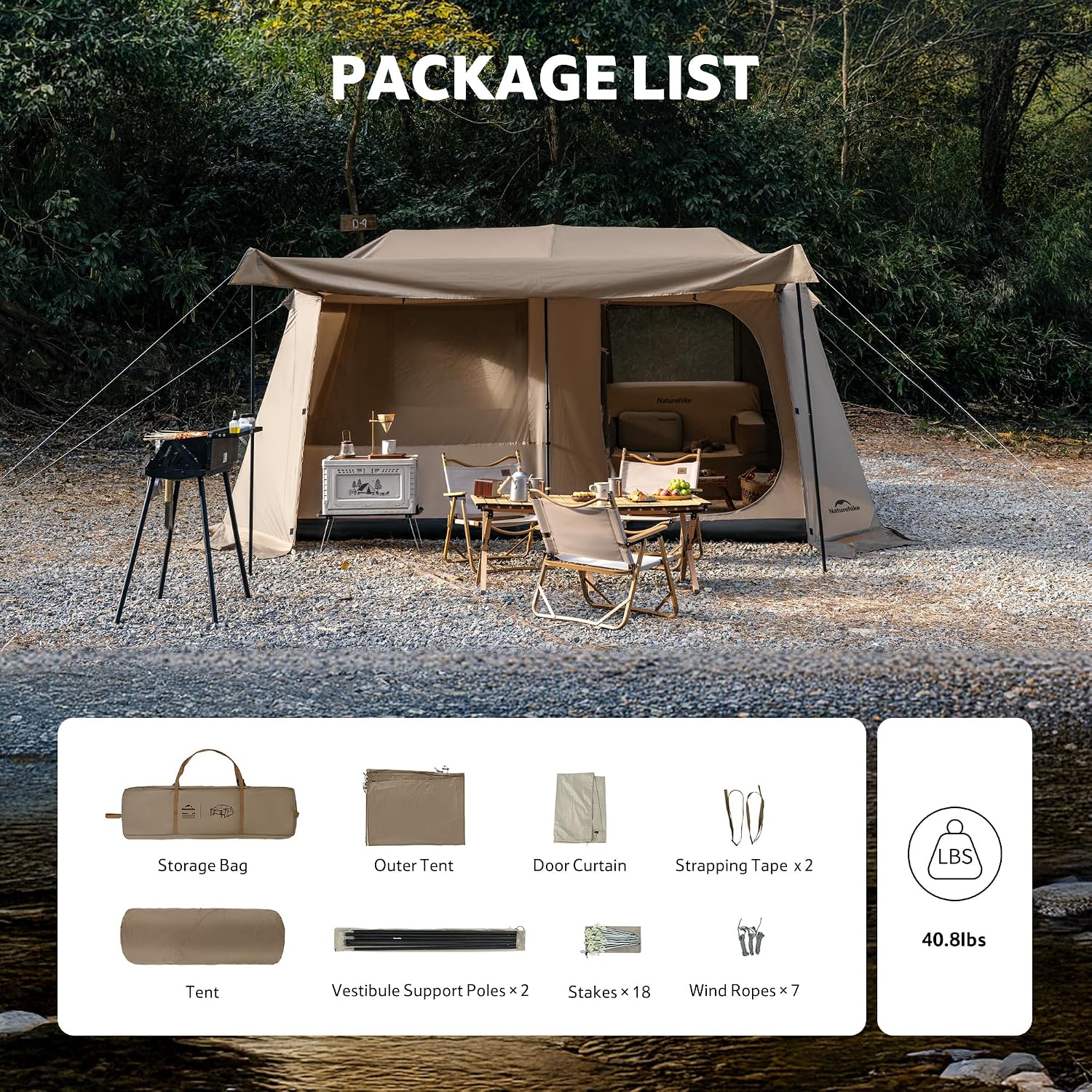 Naturehike Village Lite Camping Tent, 60S Easy Setup Instant Tents for Camping, Double Layer 4/8 Person Tent with with Full Rainfly - Image 9