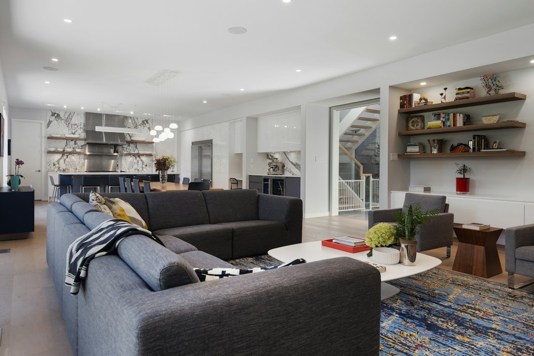 a living room with a couch and a coffee table