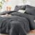 Queen Comforter Set – 7PCS Bed in a Bag, Seersucker Bedding Set, Dark Grey