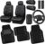 CAR PASS 14 PCS Bling Diamond Car Accessories Set for Women, Leather Seat Covers Front Seats Sparkly Rhinestone 15” Steering Wheel Covers Shining Diamond Car Floor Mats Cute Interior Sets, Silver
